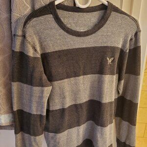 American Eagle Men's Long Sleeve Shirt Grey/Black Small
